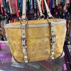 Coach Vintage Signature Gallery Tote As Is F15669 Signature Jacquard Leather Trim