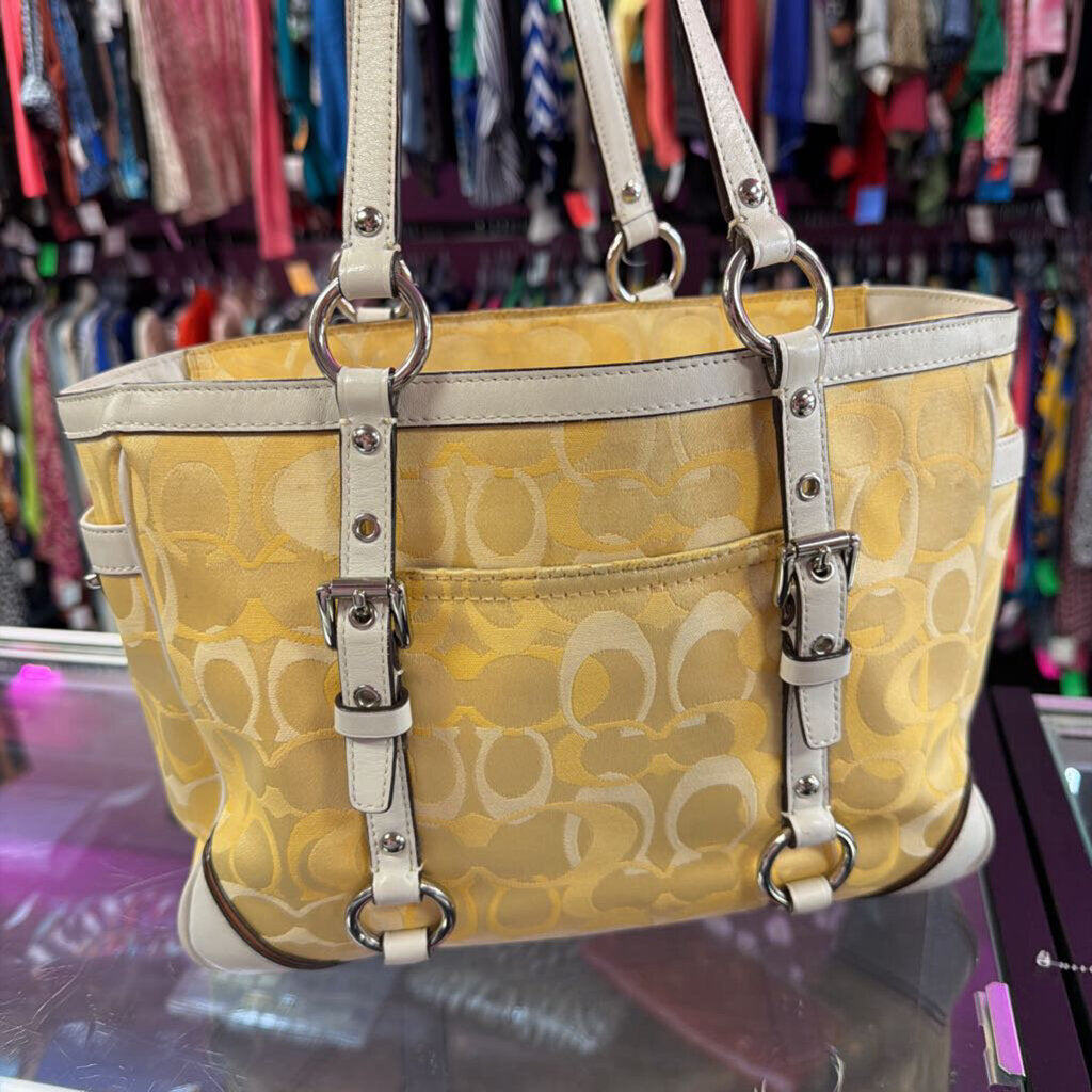 Coach Vintage Signature Gallery Tote As Is F15669 Signature Jacquard Leather Trim