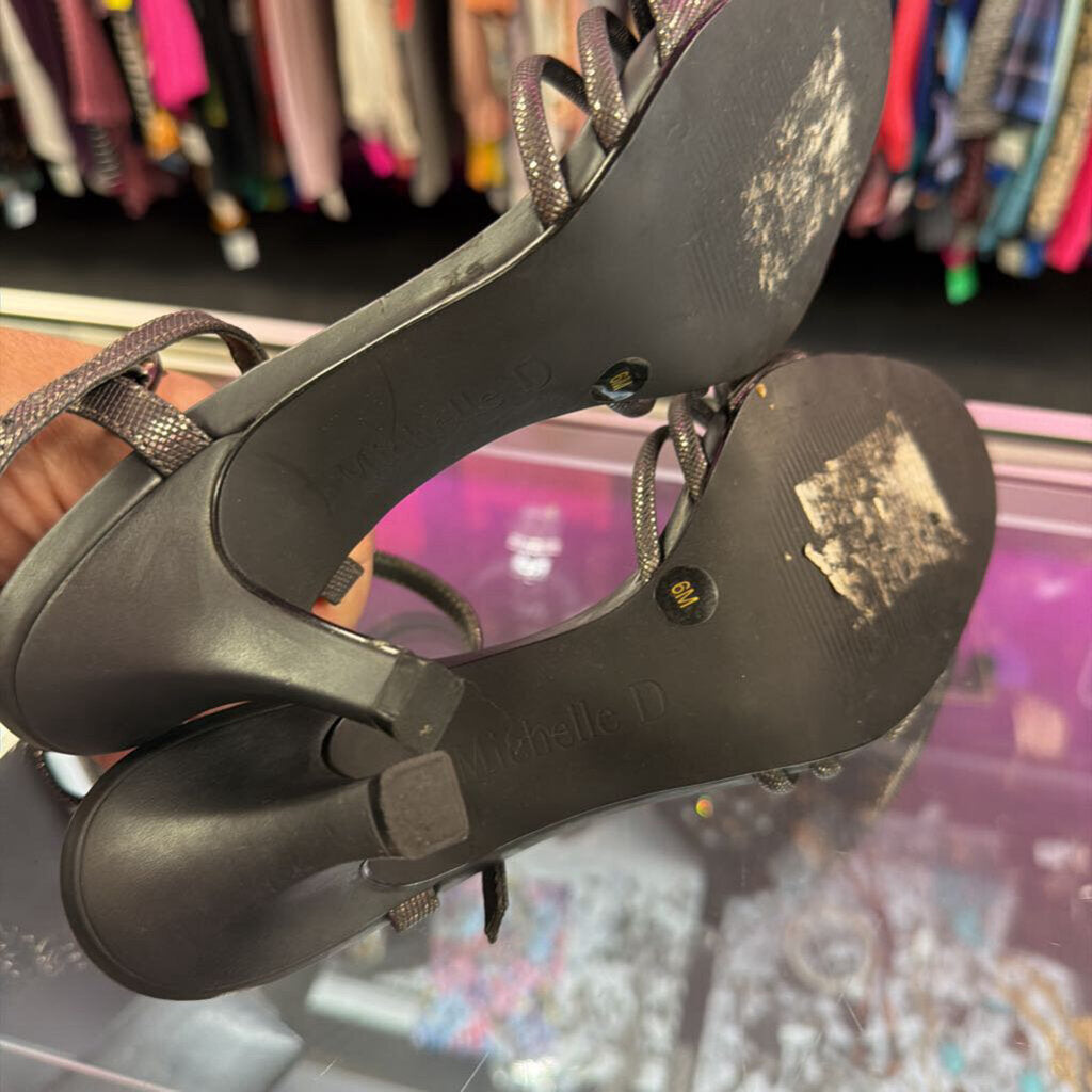 6 Michelle D Scrappy Ankle Strap Shimmer Heel