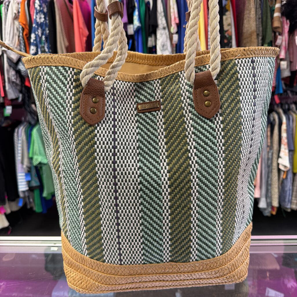 Sun N Sand Green Paper Straw Shoulder Tote