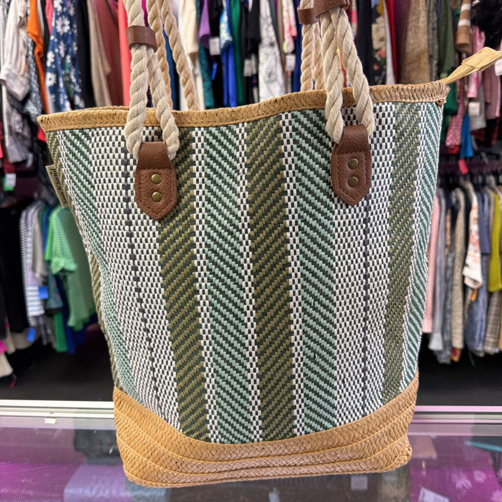 Sun N Sand Green Paper Straw Shoulder Tote