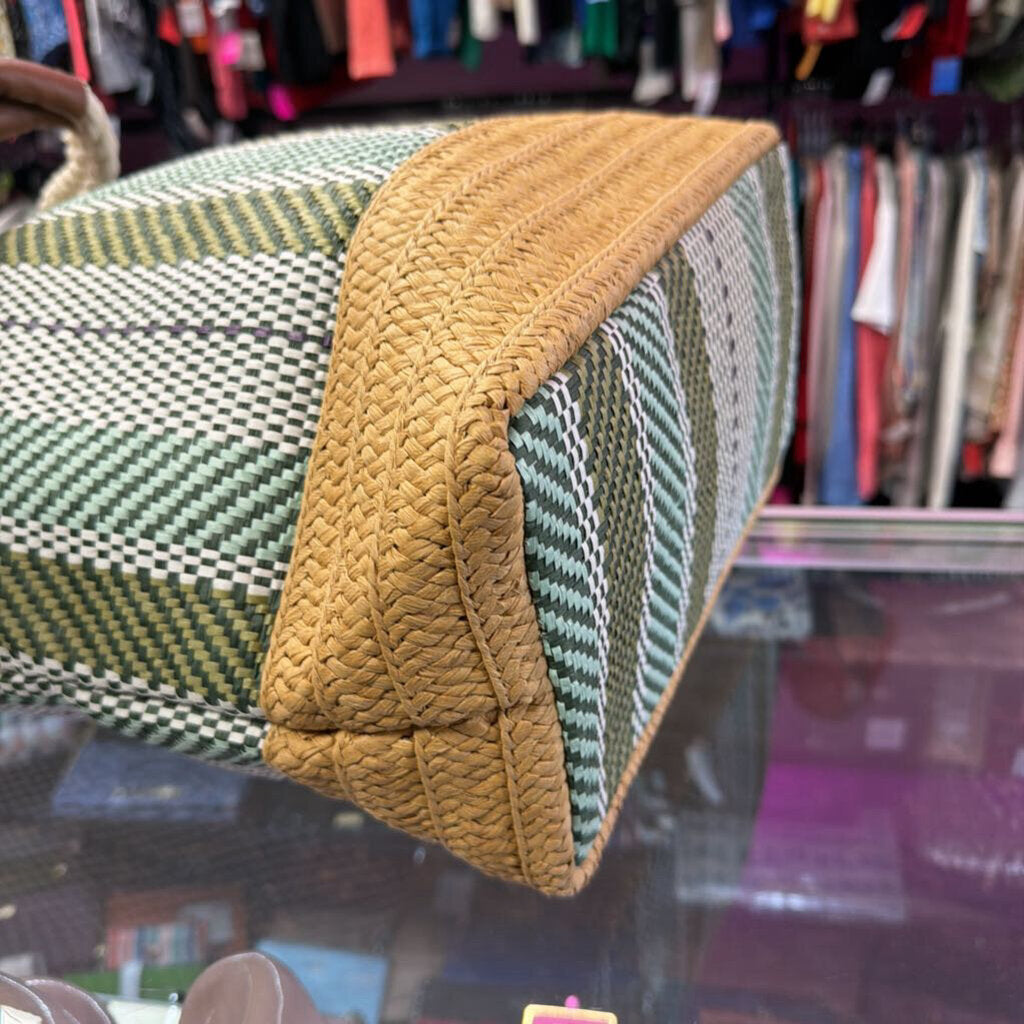 Sun N Sand Green Paper Straw Shoulder Tote