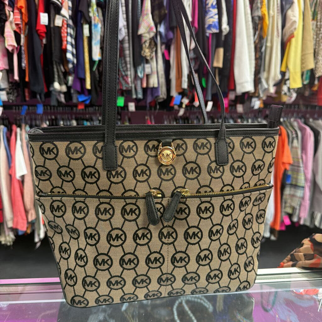 Michael Kors Medium Kempton Pocket Canvas Leather Trim Tote Bag
