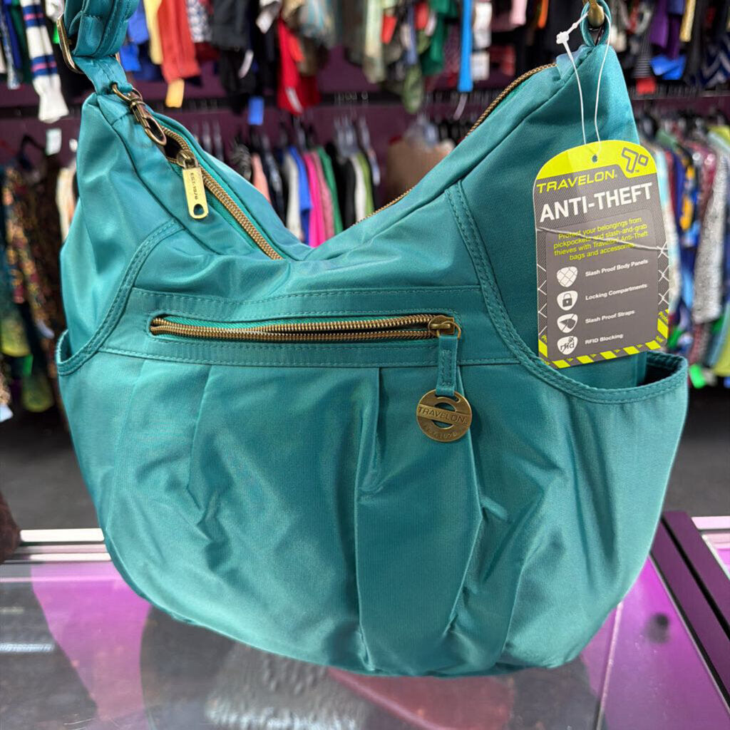 Travelon NWT Anti-Theft Nylon Shoulder Bag Pleated Front RFID