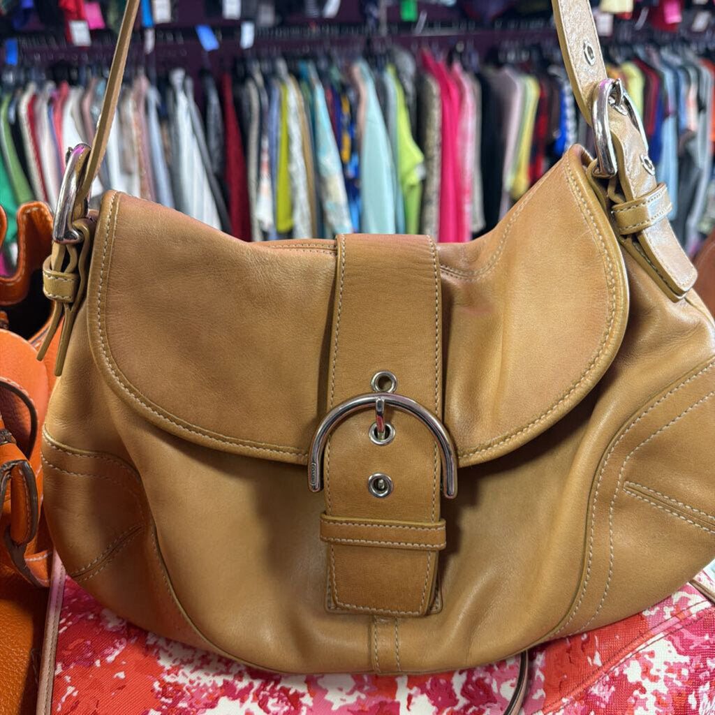 Coach Soho Tan Leather Flap Buckle Shoulder Bag As IS