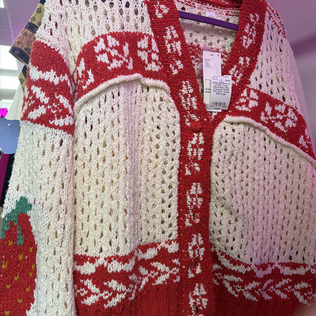 LG LS NWT Urban Kimchi Blue Libby Oversized Fairsle Knit Cardi