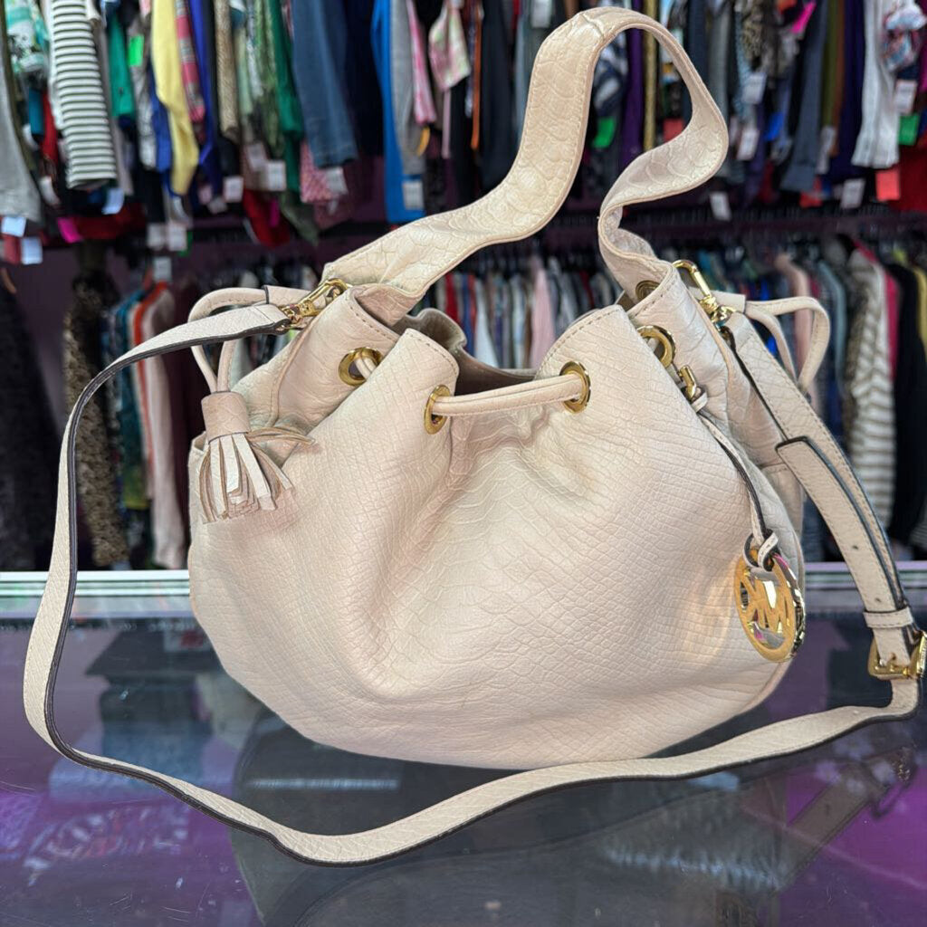 Michael Kors Reptile Embossed Leather Drawstring Shoulder Bag