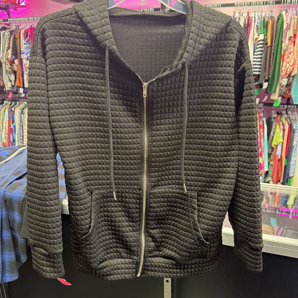 MD L/S Z/F quilted hoodie w/muff pocket