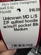 MD L/S Z/F quilted hoodie w/muff pocket