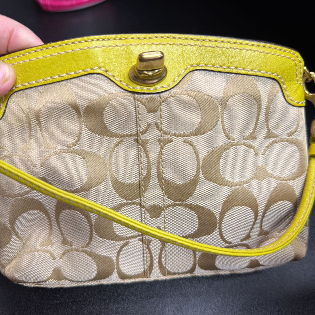 Coach Signature Jacquard Turnlock Mini Wristlet Bag