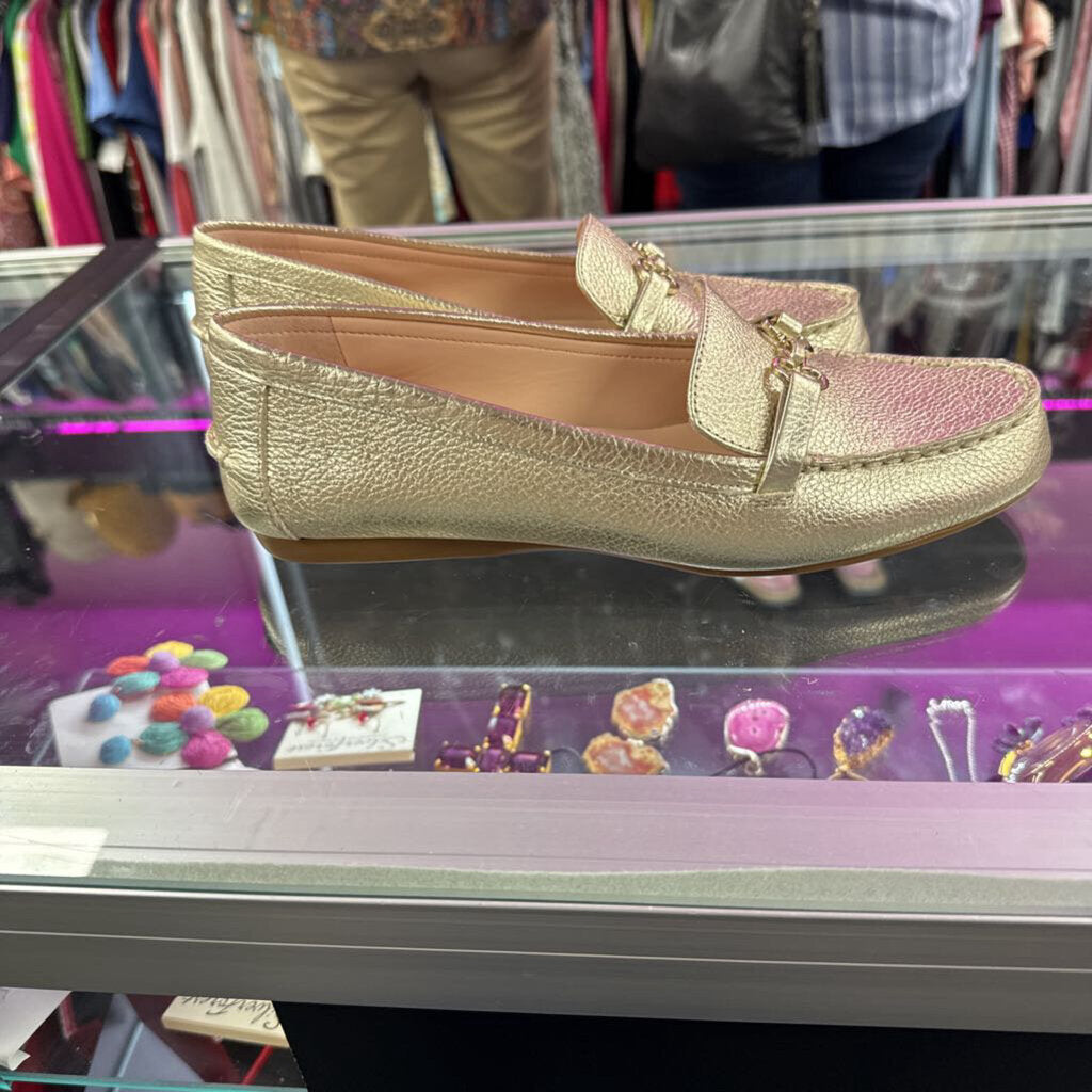 7B Kate Spade Metallic Gold Leather Bit Driving Loafers