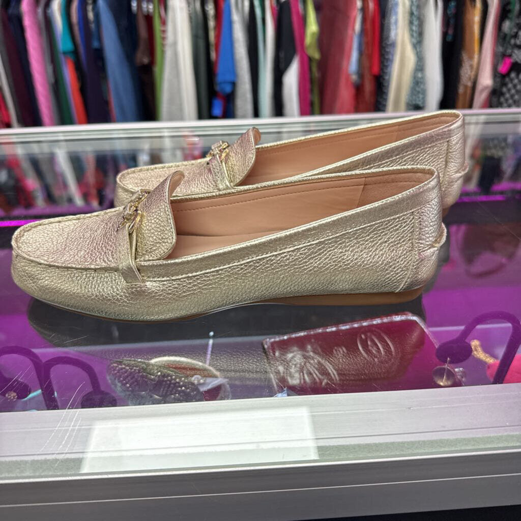 7B Kate Spade Metallic Gold Leather Bit Driving Loafers