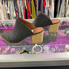 7 Report Pointed Stacked Heel Slide On Reptile Print Mule