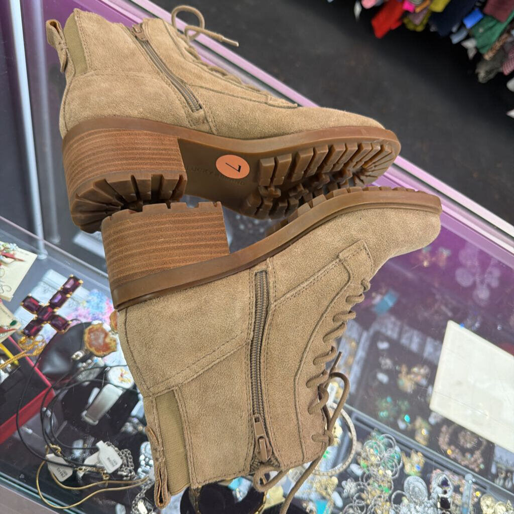 7 Lucky Brand Suede Combat Lace Up Boot