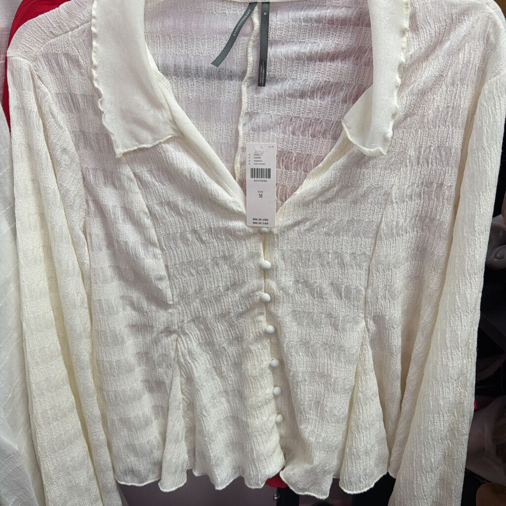 MD Anthropologie NWT LS BF Textured Blouse